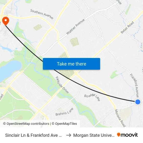 Sinclair Ln & Frankford Ave FS Wb to Morgan State University map