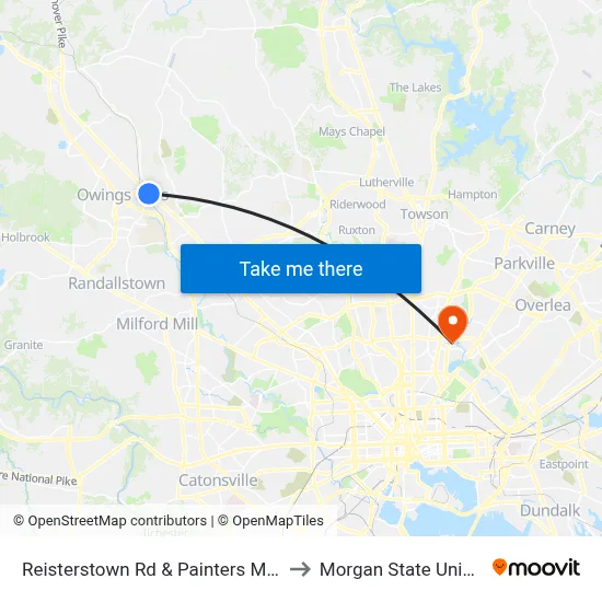 Reisterstown Rd & Painters Mill Rd Sb to Morgan State University map