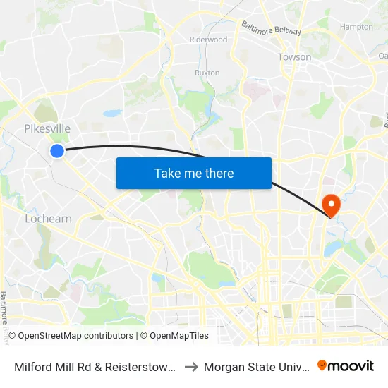 Milford Mill Rd & Reisterstown Rd Eb to Morgan State University map