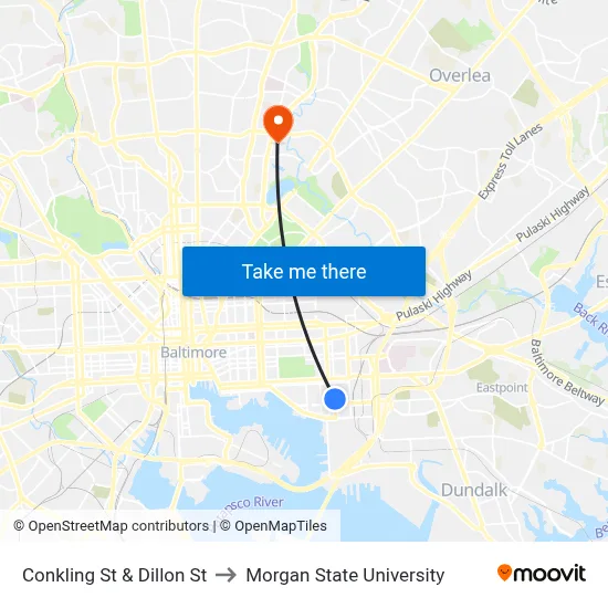 Conkling St & Dillon St to Morgan State University map