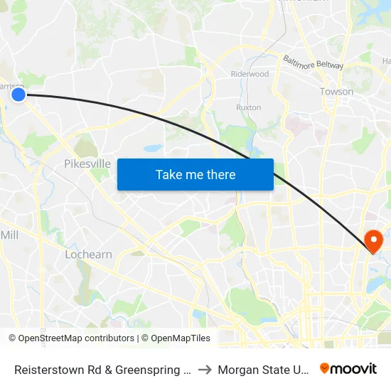 Reisterstown Rd & Greenspring Valley Rd Nb to Morgan State University map