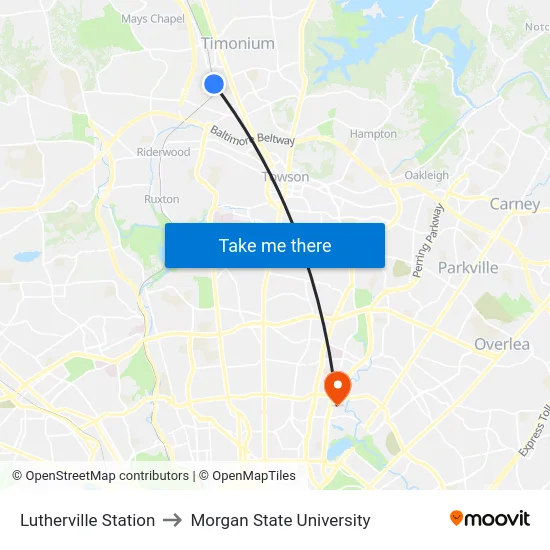 Lutherville Station to Morgan State University map