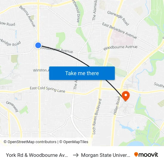 York Rd & Woodbourne Ave Sb to Morgan State University map
