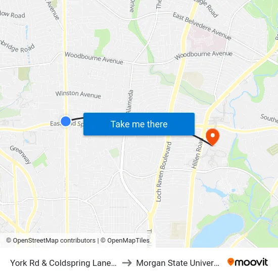 York Rd & Coldspring Lane Sb to Morgan State University map