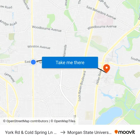 York Rd & Cold Spring Ln Nb to Morgan State University map