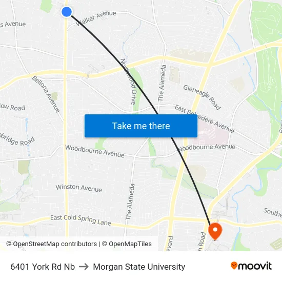 6401 York Rd Nb to Morgan State University map