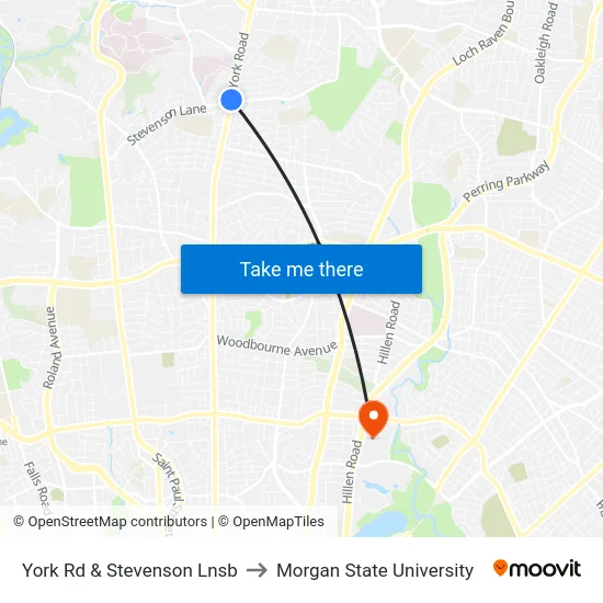 York Rd & Stevenson Lnsb to Morgan State University map