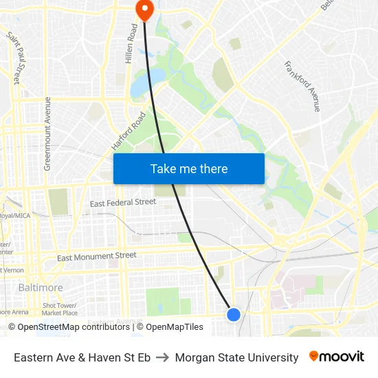 Eastern Ave & Haven St Eb to Morgan State University map