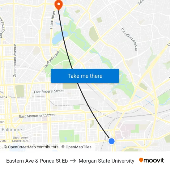 Eastern Ave & Ponca St Eb to Morgan State University map