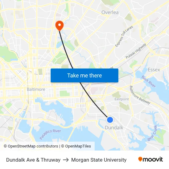 Dundalk Ave & Thruway to Morgan State University map