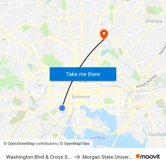 Washington Blvd & Cross St Sb to Morgan State University map
