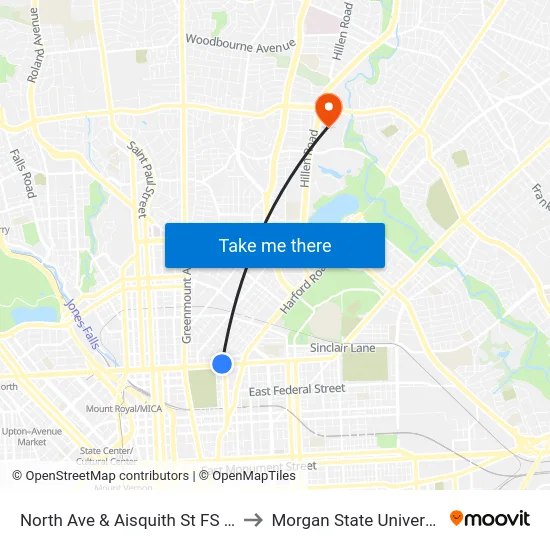 North Ave & Aisquith St FS Wb to Morgan State University map