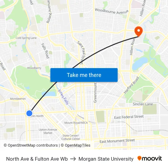 North Ave & Fulton Ave Wb to Morgan State University map