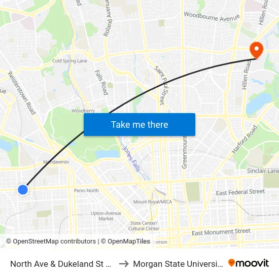 North Ave & Dukeland St Eb to Morgan State University map