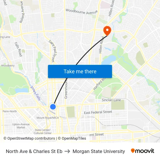 North Ave & Charles St Eb to Morgan State University map