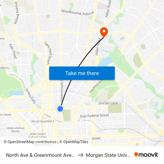 North Ave & Greenmount Ave FS Wb to Morgan State University map