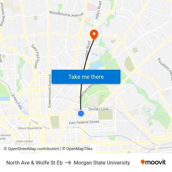 North Ave & Wolfe St Eb to Morgan State University map