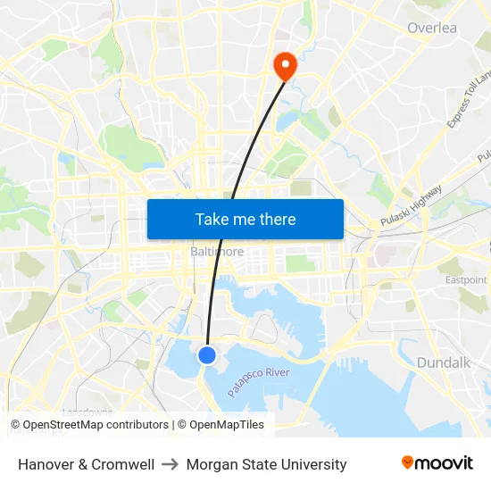 Hanover & Cromwell to Morgan State University map