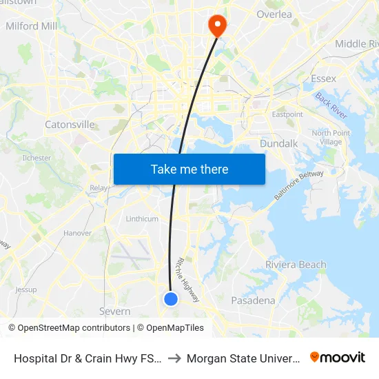 Hospital Dr & Crain Hwy FS Eb to Morgan State University map