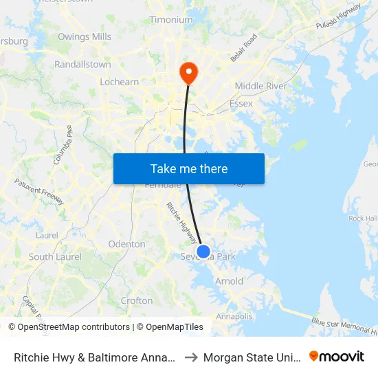 Ritchie Hwy & Baltimore Annapolis Blvd to Morgan State University map
