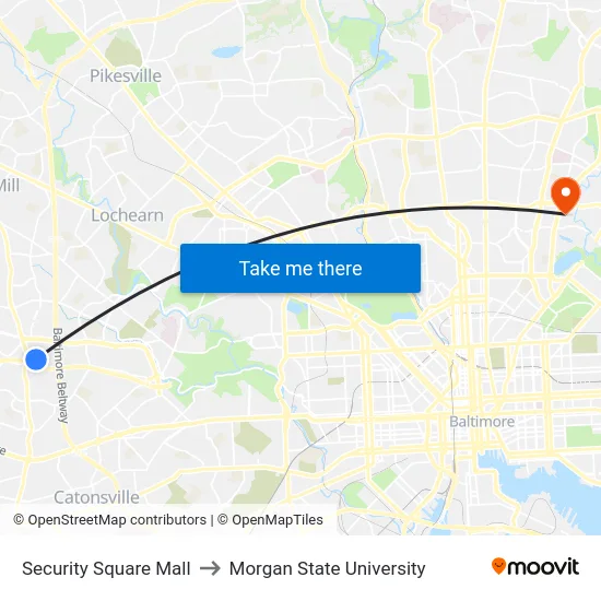 Security Square Mall to Morgan State University map