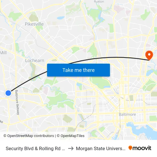 Security Blvd & Rolling Rd Eb to Morgan State University map