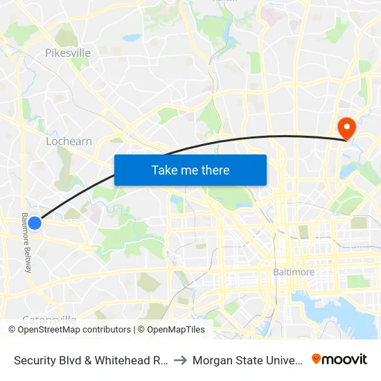 Security Blvd & Whitehead Rd Eb to Morgan State University map