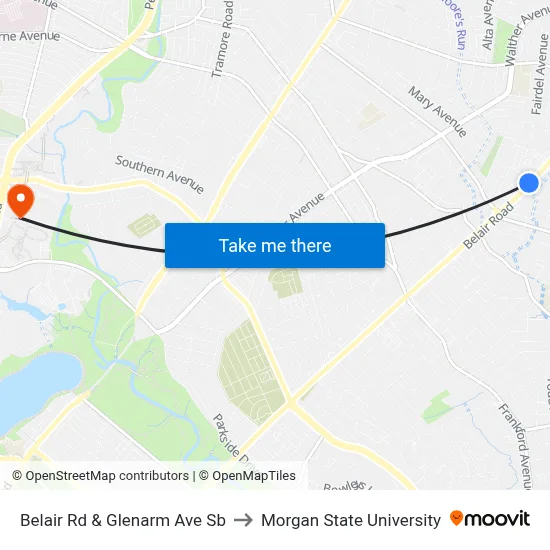 Belair Rd & Glenarm Ave Sb to Morgan State University map