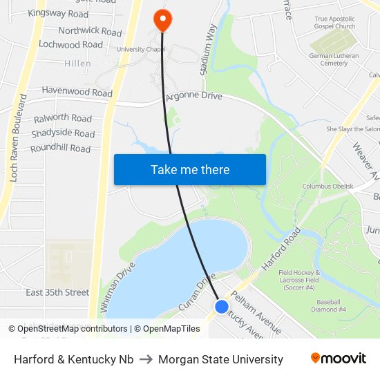 Harford & Kentucky Nb to Morgan State University map