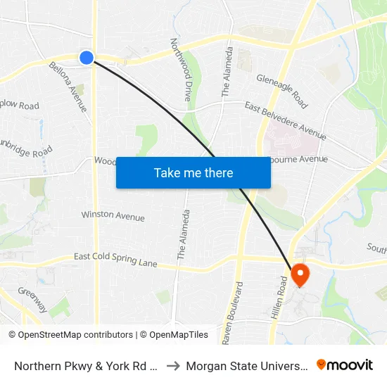 Northern Pkwy & York Rd Eb to Morgan State University map