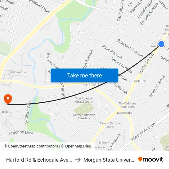 Harford Rd & Echodale Ave Nb to Morgan State University map