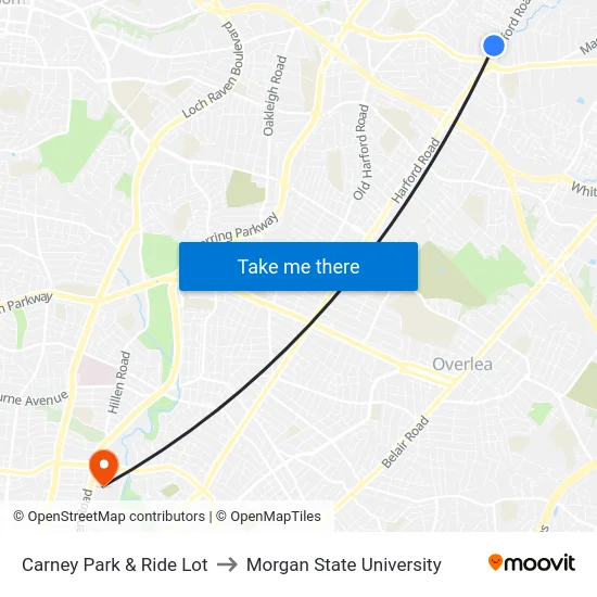 Carney Park & Ride Lot to Morgan State University map