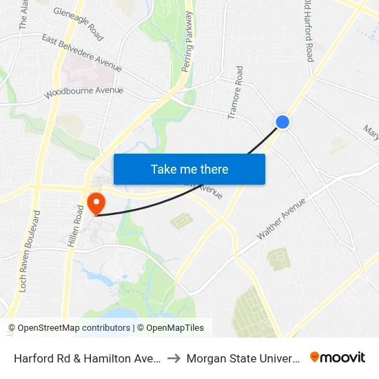 Harford Rd & Hamilton Ave Sb to Morgan State University map