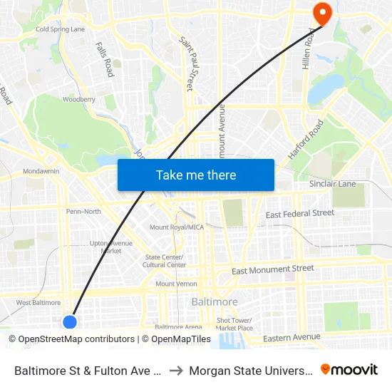 Baltimore St & Fulton Ave Eb to Morgan State University map
