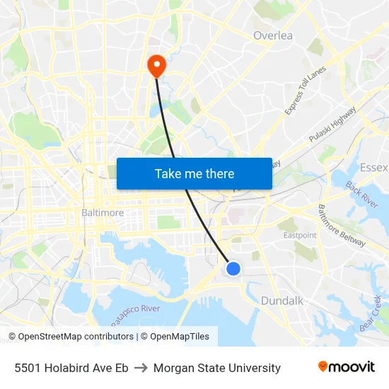 5501 Holabird Ave Eb to Morgan State University map