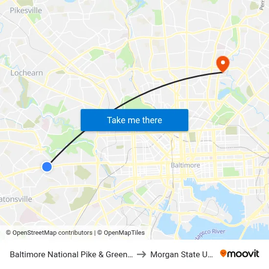Baltimore National Pike & Greenwich Ave Wb to Morgan State University map