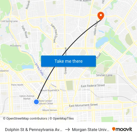 Dolphin St & Pennsylvania Ave FS Eb to Morgan State University map