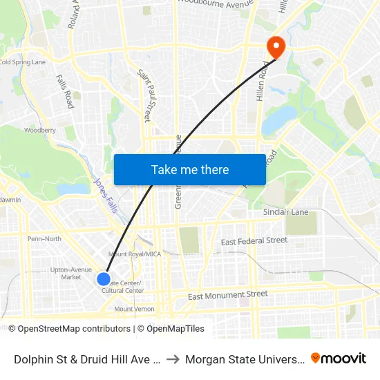 Dolphin St & Druid Hill Ave Eb to Morgan State University map