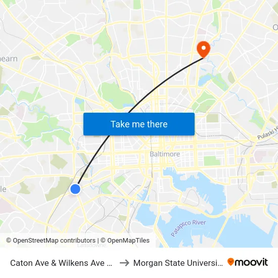 Caton Ave & Wilkens Ave Sb to Morgan State University map