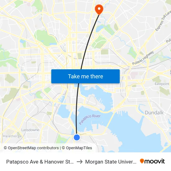Patapsco Ave & Hanover St Wb to Morgan State University map