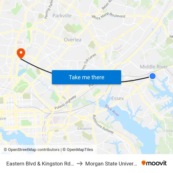 Eastern Blvd & Kingston Rd Eb to Morgan State University map