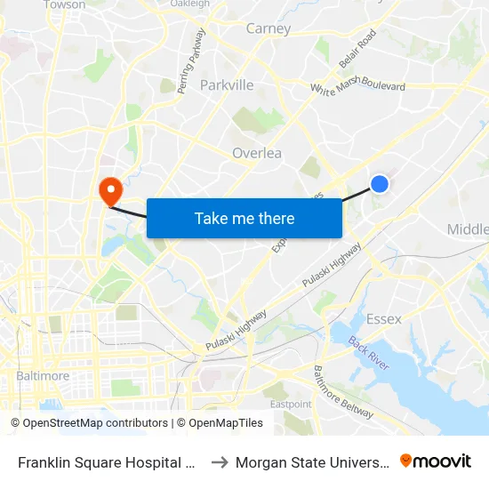Franklin Square Hospital Wb to Morgan State University map