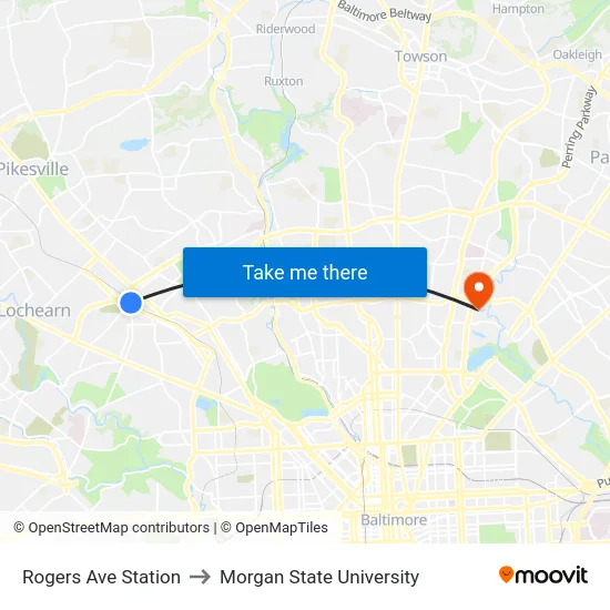Rogers Ave Station to Morgan State University map