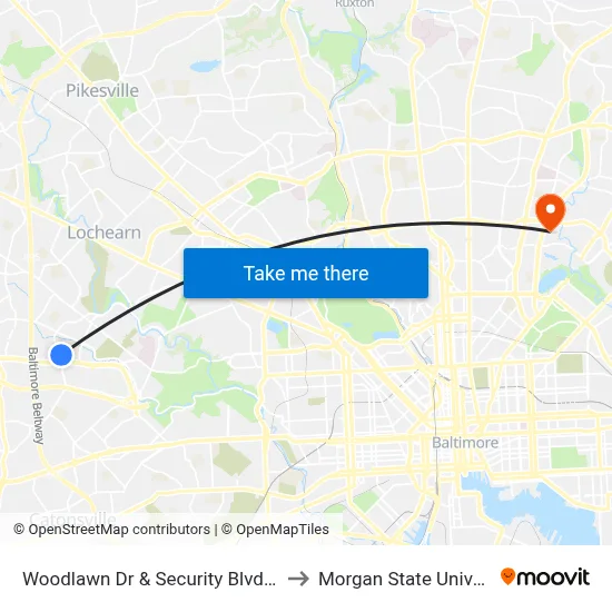 Woodlawn Dr & Security Blvd FS Nb to Morgan State University map
