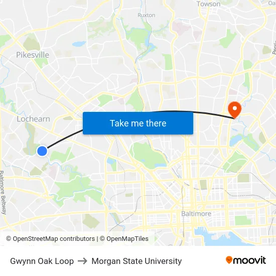 Gwynn Oak Loop to Morgan State University map
