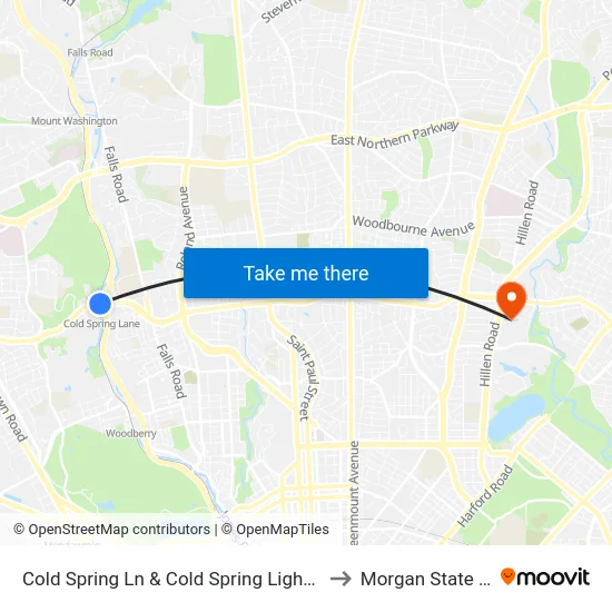 Cold Spring Ln & Cold Spring Light Rail Station Mid Wb to Morgan State University map