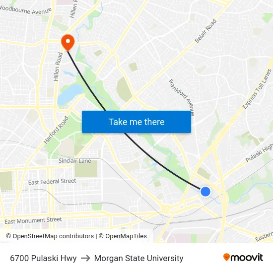 6700 Pulaski Hwy to Morgan State University map