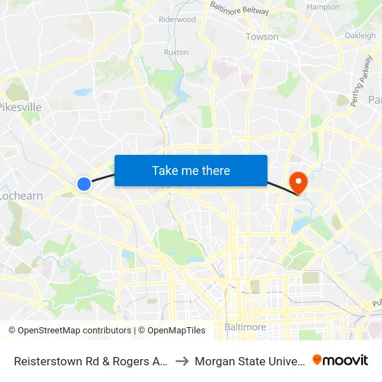 Reisterstown Rd & Rogers Ave Sb to Morgan State University map