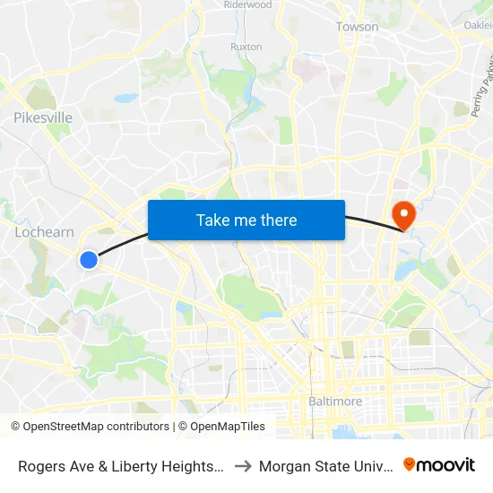 Rogers Ave & Liberty Heights Ave Sb to Morgan State University map