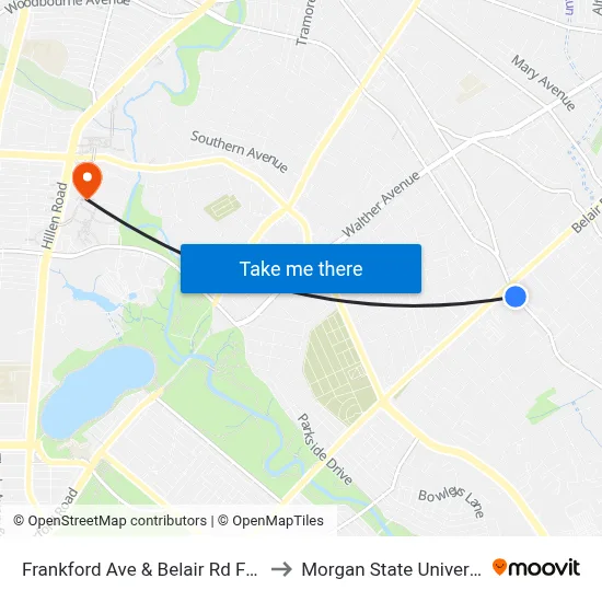 Frankford Ave & Belair Rd FS Eb to Morgan State University map